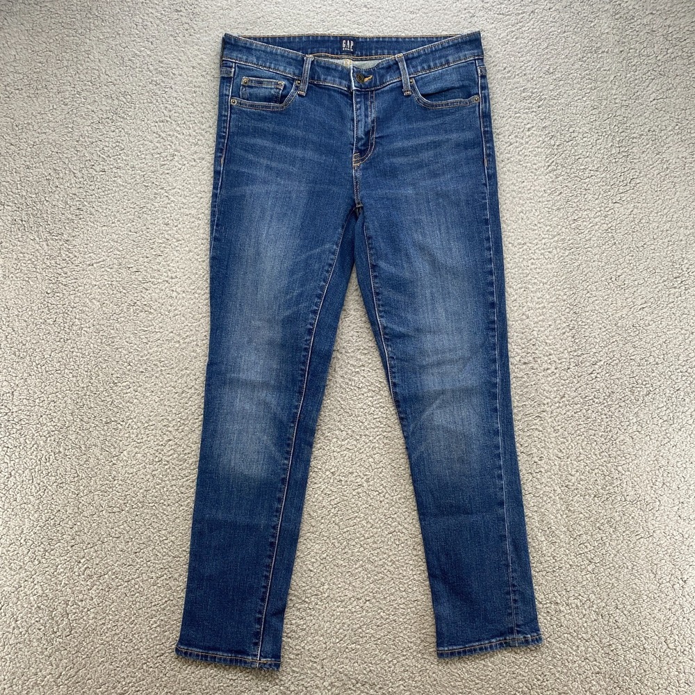 Gap Slim Fit Jeans Womens 2 Girlfriend Stretchy Mid Rise Denim Blue Stretch